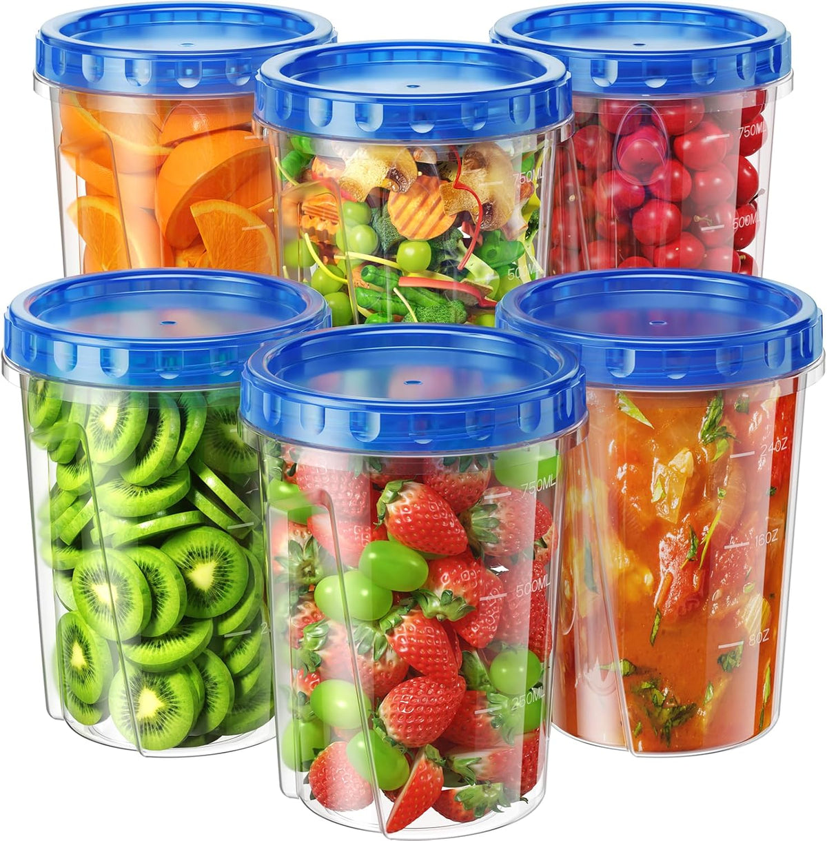 24 oz Freezer Storage Containers, Plastic Food Storage Containers with Twist Top Lids, BPA Free and Reusable Soup Containers with Lids, Leakproof/Microwave/Dishwasher Safe