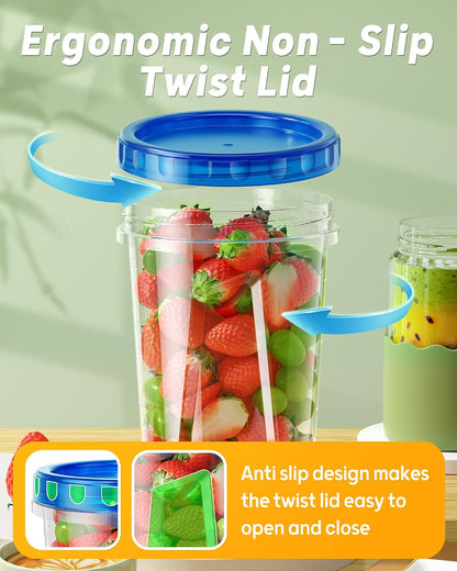 24 oz Freezer Storage Containers, Plastic Food Storage Containers with Twist Top Lids, BPA Free and Reusable Soup Containers with Lids, Leakproof/Microwave/Dishwasher Safe