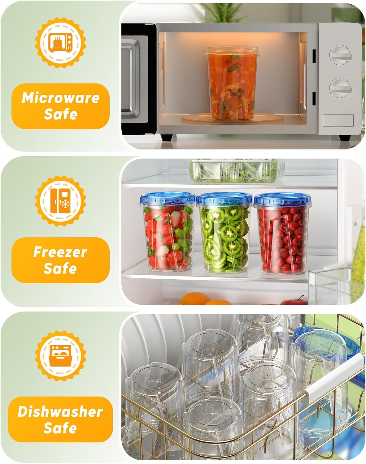 24 oz Freezer Storage Containers, Plastic Food Storage Containers with Twist Top Lids, BPA Free and Reusable Soup Containers with Lids, Leakproof/Microwave/Dishwasher Safe