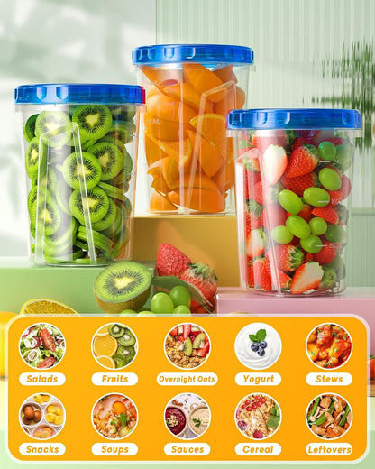 24 oz Freezer Storage Containers, Plastic Food Storage Containers with Twist Top Lids, BPA Free and Reusable Soup Containers with Lids, Leakproof/Microwave/Dishwasher Safe
