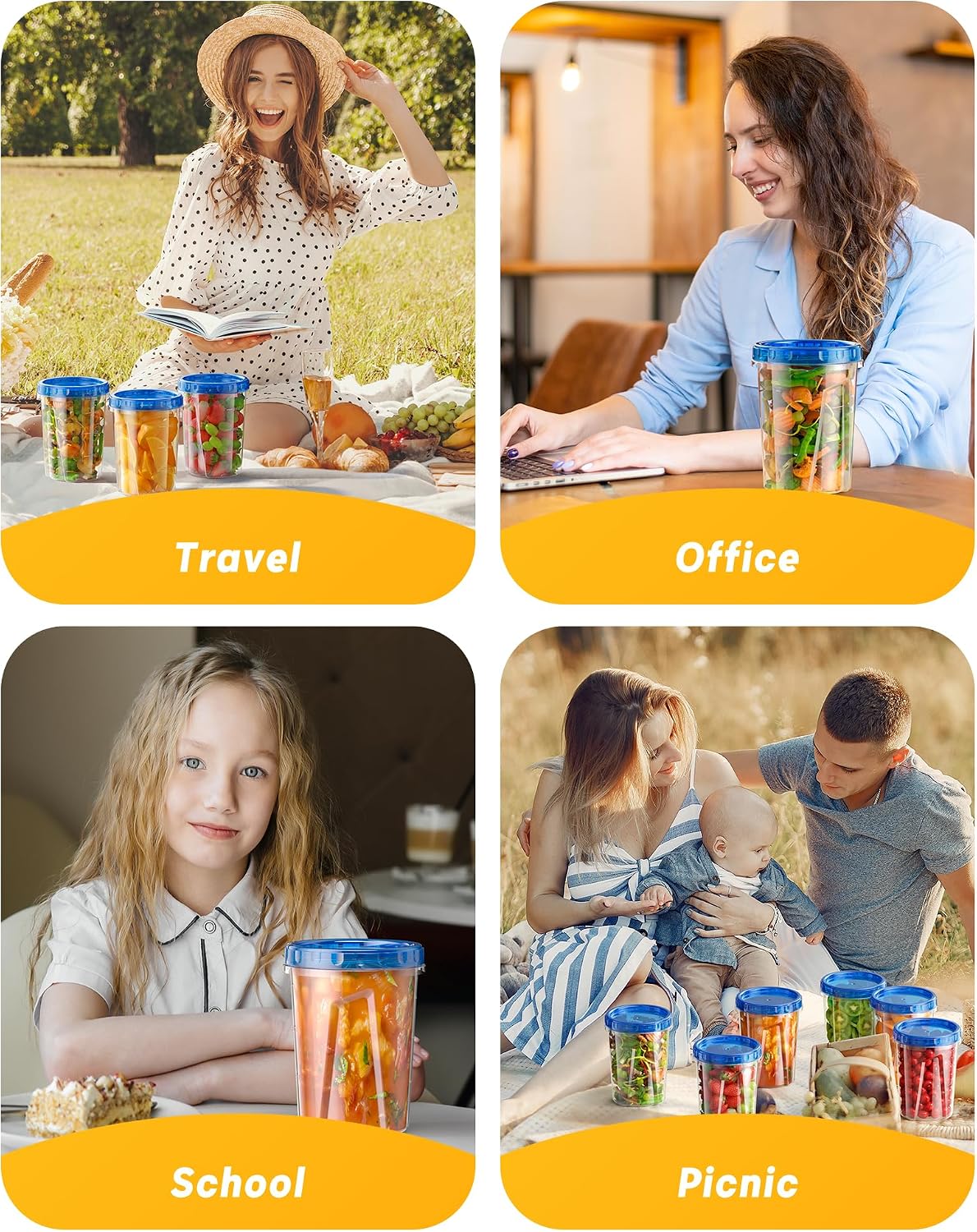 24 oz Freezer Storage Containers, Plastic Food Storage Containers with Twist Top Lids, BPA Free and Reusable Soup Containers with Lids, Leakproof/Microwave/Dishwasher Safe