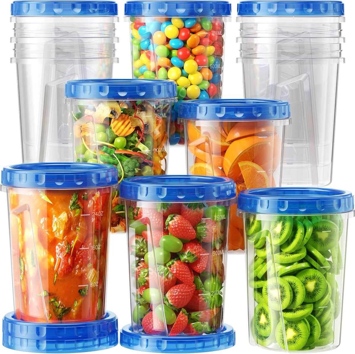24 oz Freezer Storage Containers, Plastic Food Storage Containers with Twist Top Lids, BPA Free and Reusable Soup Containers with Lids, Leakproof/Microwave/Dishwasher Safe