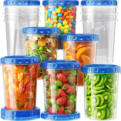 24 oz Freezer Storage Containers, Plastic Food Storage Containers with Twist Top Lids, BPA Free and Reusable Soup Containers with Lids, Leakproof/Microwave/Dishwasher Safe