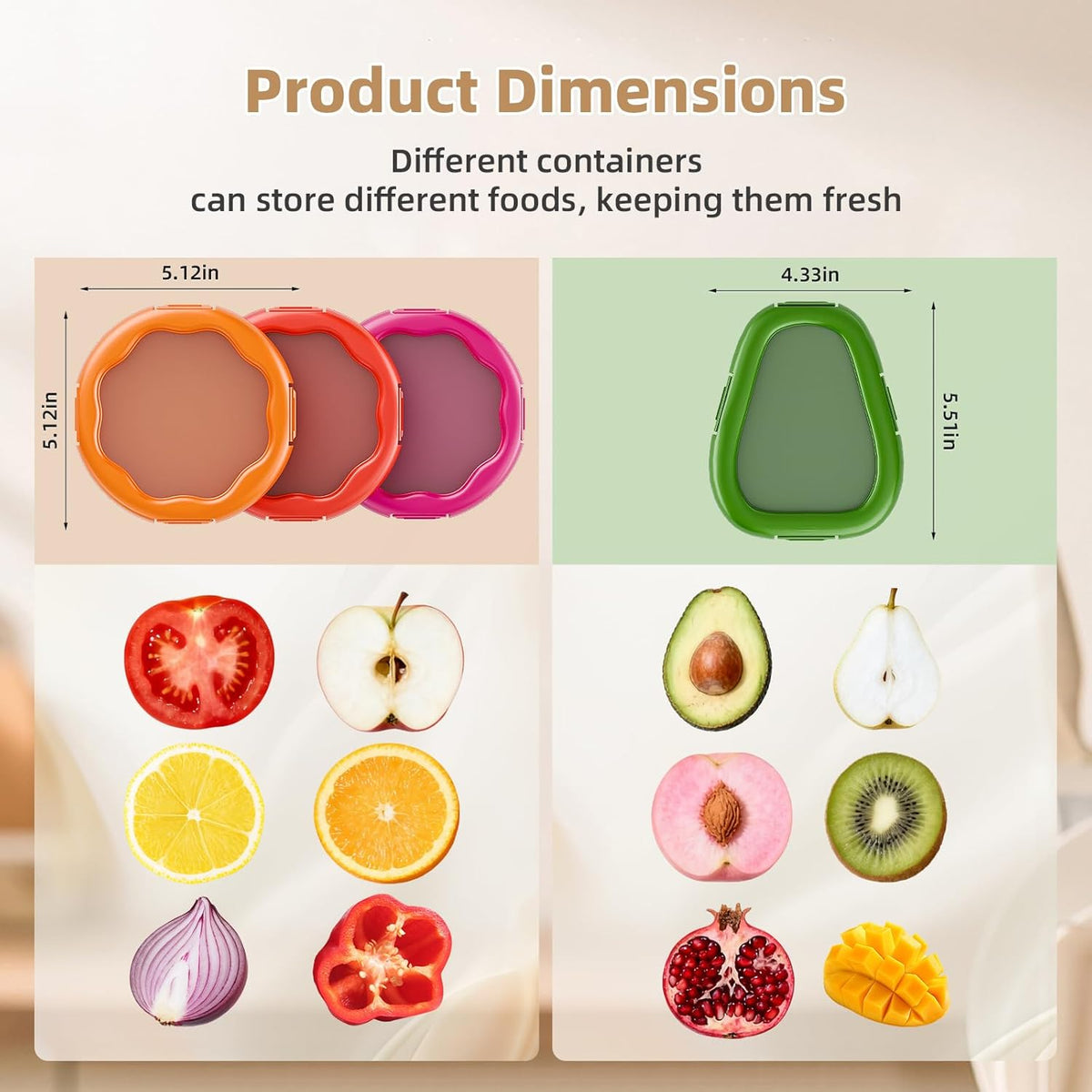 Avocado Saver and Onion Holder-4Pcs Fruit Fresh Storage Containers | Reusable Silicone, Refrigerator Use, For Fruits & Vegetable Containers, Fits Apples, Lemons, Potatoes, Oranges,Tomatoes