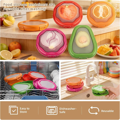Avocado Saver and Onion Holder-4Pcs Fruit Fresh Storage Containers | Reusable Silicone, Refrigerator Use, For Fruits & Vegetable Containers, Fits Apples, Lemons, Potatoes, Oranges,Tomatoes