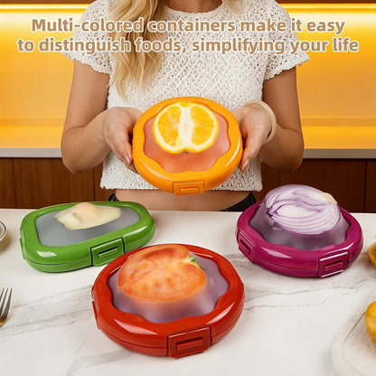 Avocado Saver and Onion Holder-4Pcs Fruit Fresh Storage Containers | Reusable Silicone, Refrigerator Use, For Fruits & Vegetable Containers, Fits Apples, Lemons, Potatoes, Oranges,Tomatoes