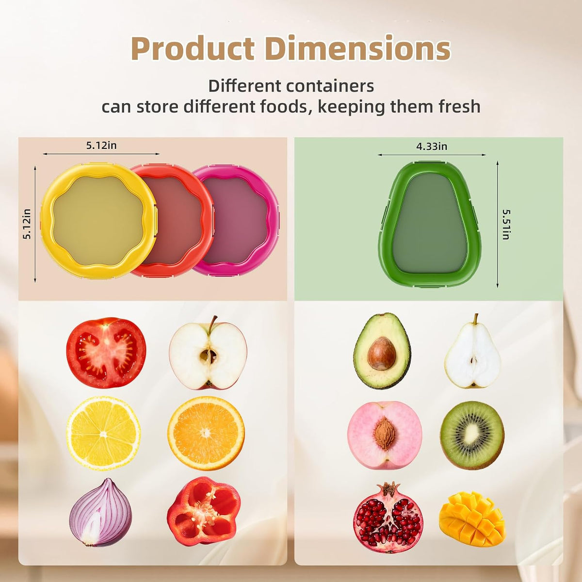 Avocado Saver and Onion Holder-4Pcs Fruit Fresh Storage Containers | Reusable Silicone, Refrigerator Use, For Fruits & Vegetable Containers, Fits Apples, Lemons, Potatoes, Oranges,Tomatoes