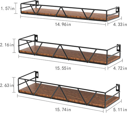 Floating Shelves Set of 3, Wood Wall Shelf, Farmhouse Shelf for Bedroom