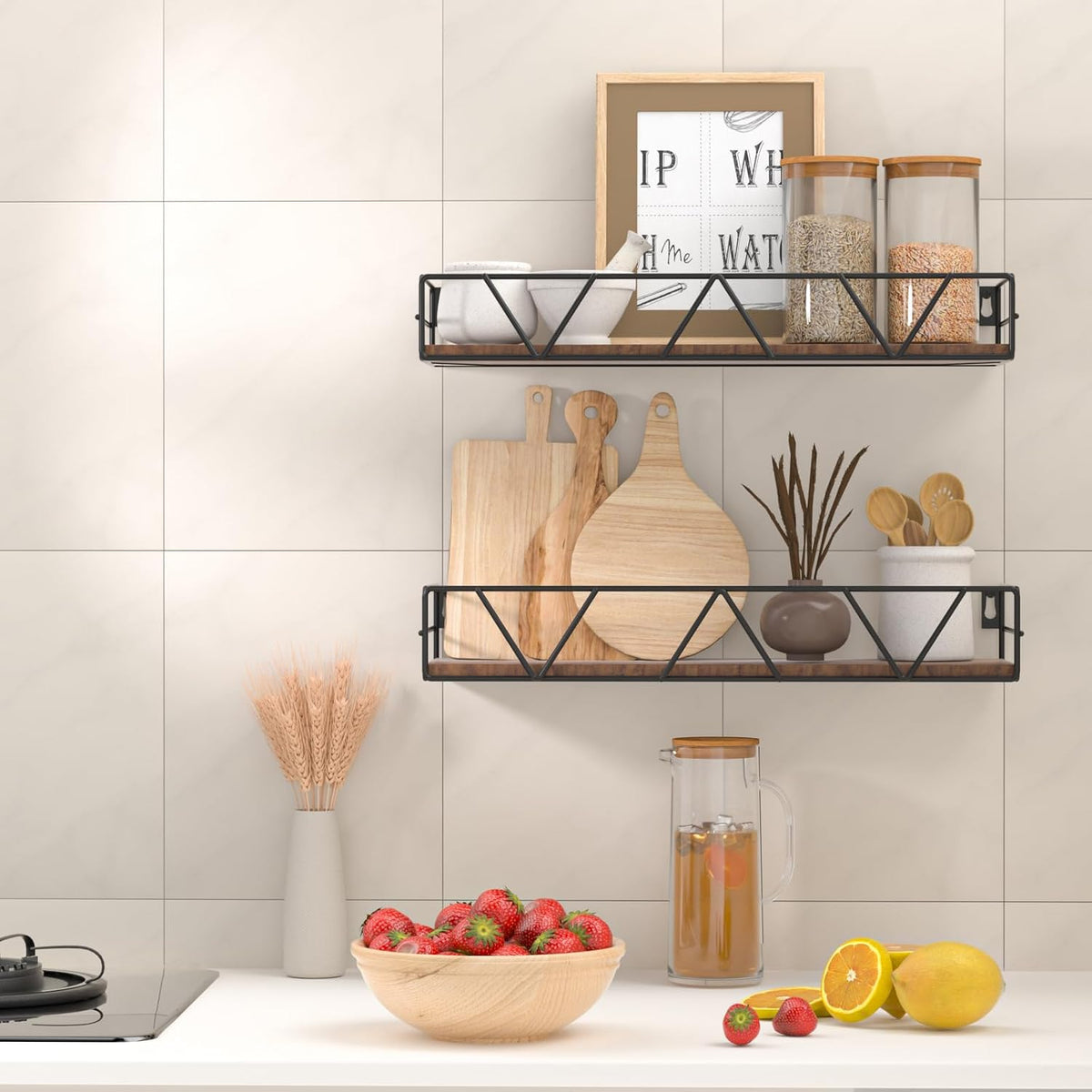 Floating Shelves Set of 3, Wood Wall Shelf, Farmhouse Shelf for Bedroom