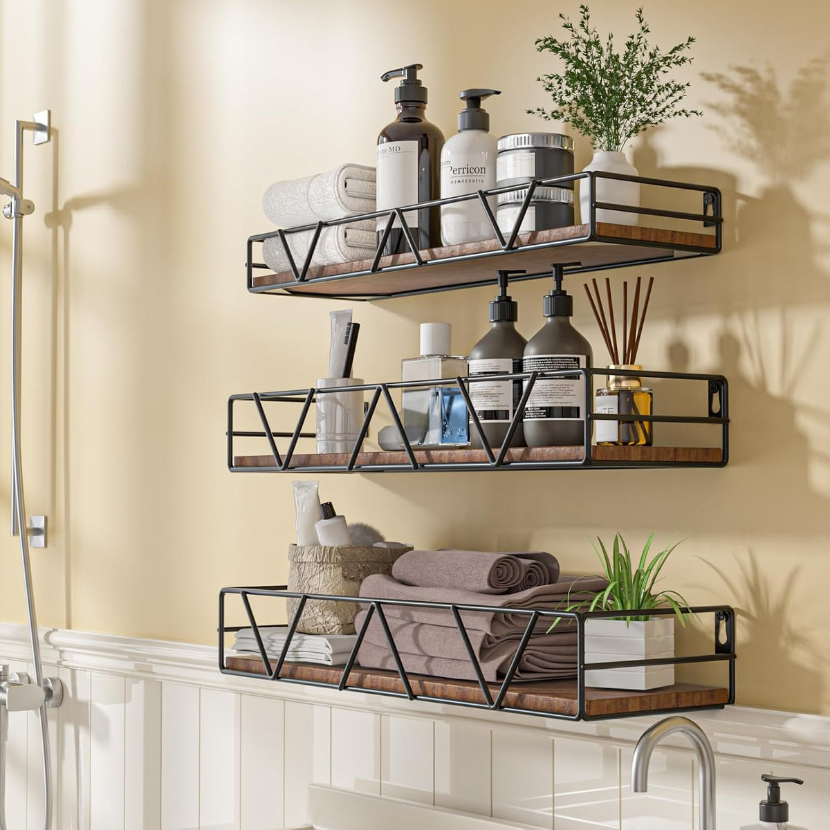 Floating Shelves Set of 3, Wood Wall Shelf, Farmhouse Shelf for Bedroom