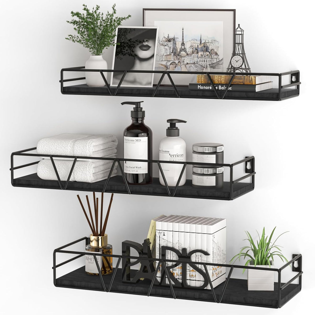 Floating Shelves Set of 3, Wood Wall Shelf, Farmhouse Shelf for Bedroom