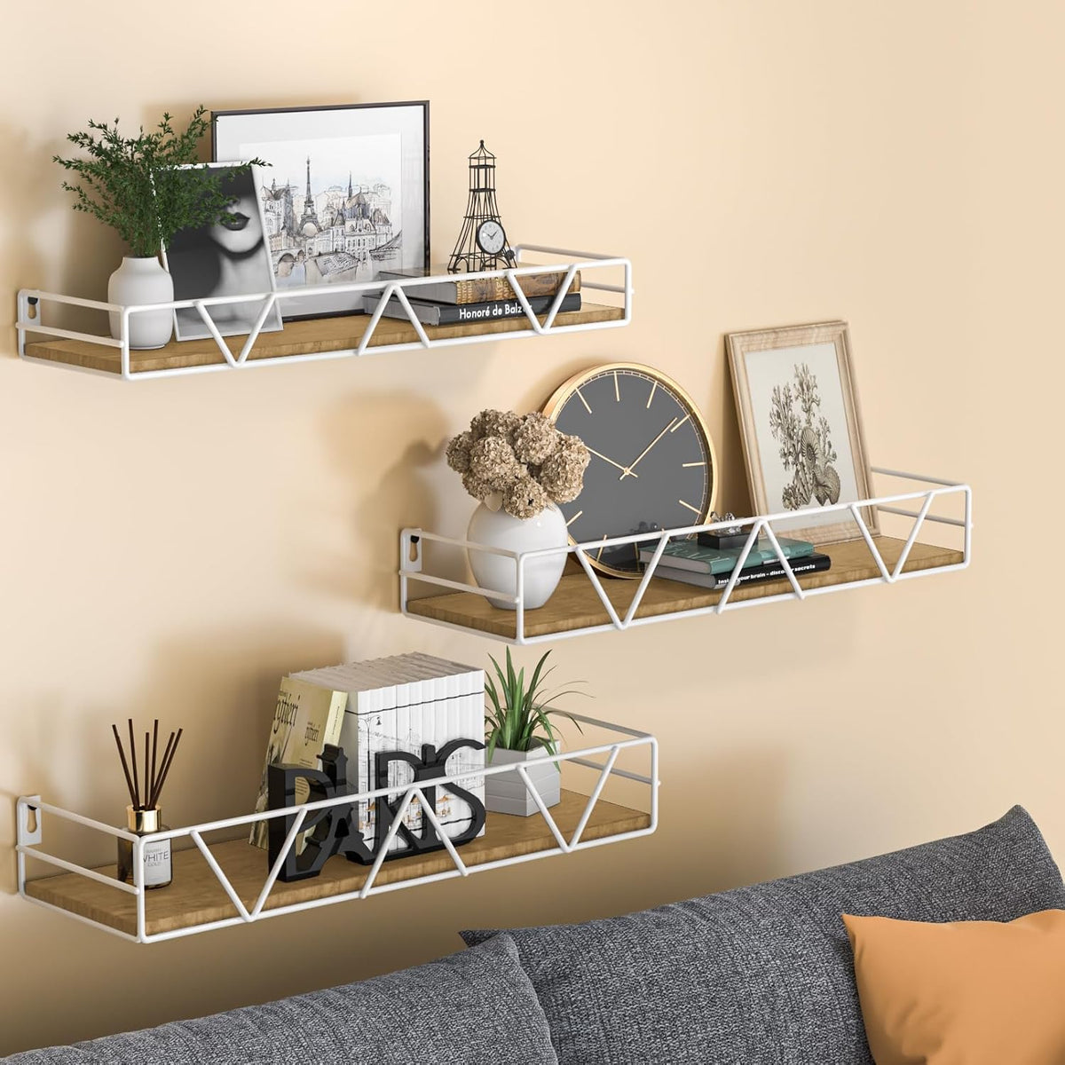 Floating Shelves Set of 3, Wood Wall Shelf, Farmhouse Shelf for Bedroom