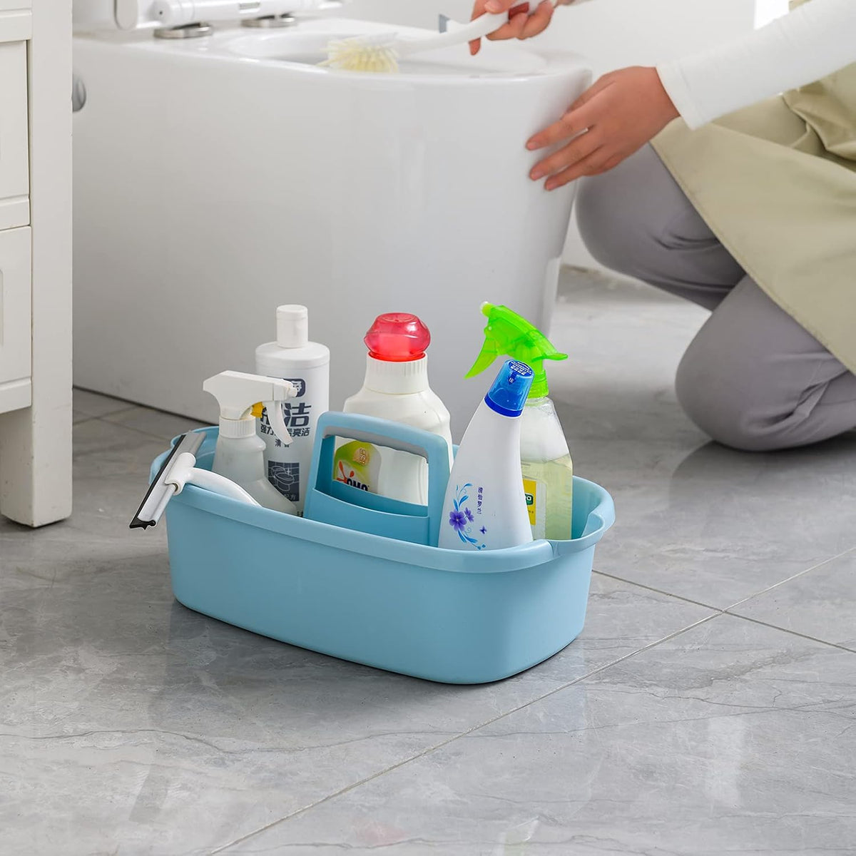 Cleaning Caddy Organizer with Handle, Gray Plastic Bucket for Cleaning Supplies Products, Cleaning Tool Storage Tote, 2 Pack