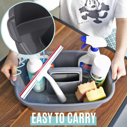 Cleaning Caddy Organizer with Handle, Gray Plastic Bucket for Cleaning Supplies Products, Cleaning Tool Storage Tote, 2 Pack