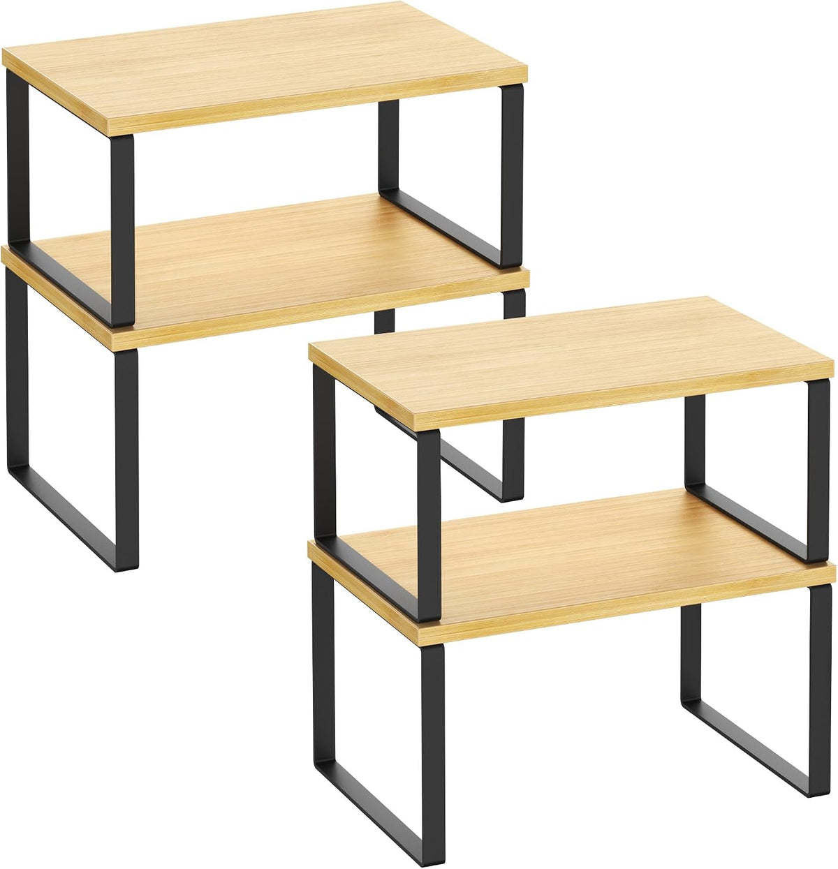 Kitchen Cabinet Organizer Shelf Set of 4, Sturdy Kitchen Counter Shelves with Metal Legs, Stackable Expandable Wood Spice Rack Pantry Cupboard Dish Mug Cup Storage Organizer Shelf, Rustic Brown