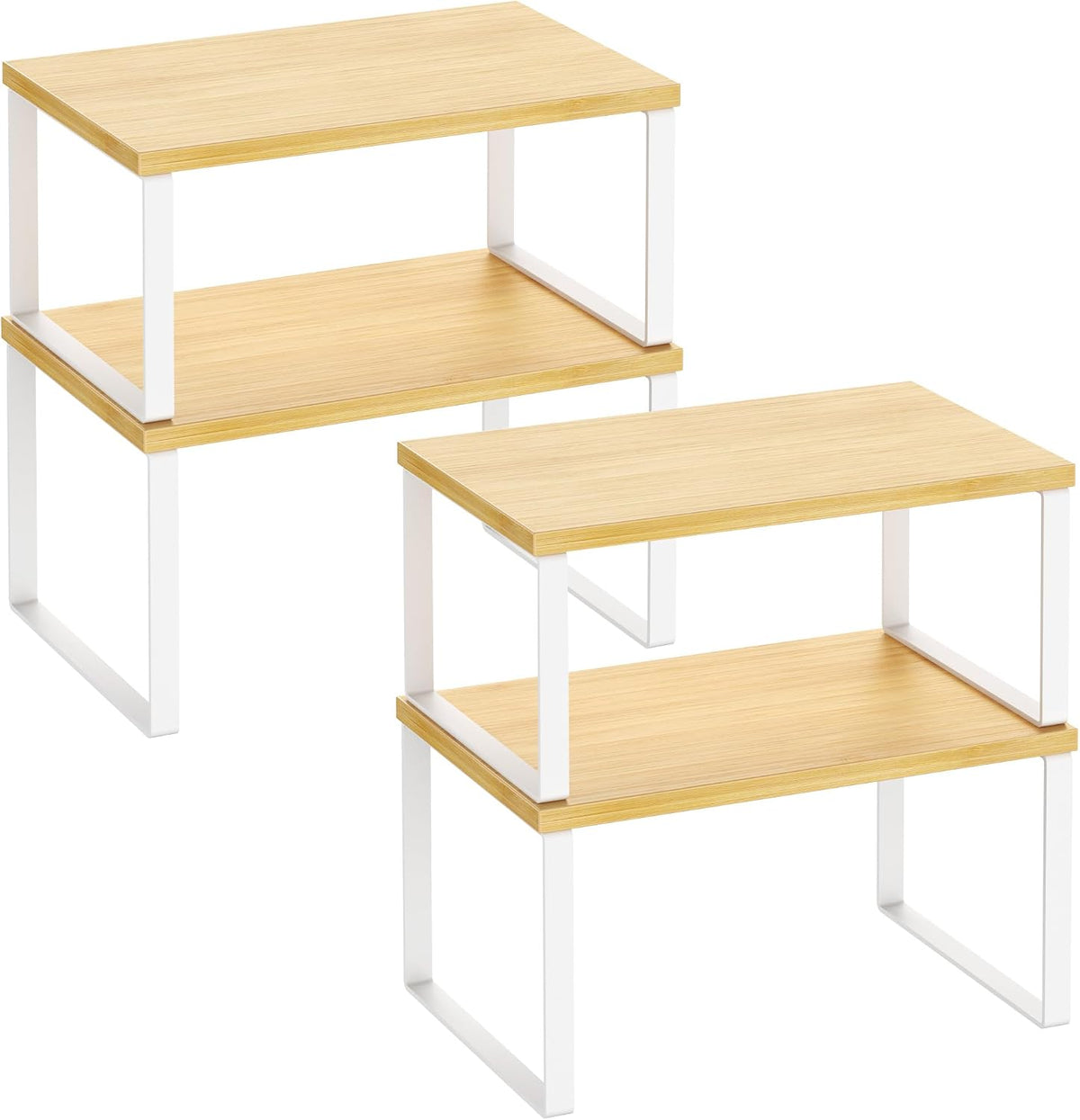 Kitchen Cabinet Organizer Shelf Set of 4, Sturdy Kitchen Counter Shelves with Metal Legs, Stackable Expandable Wood Spice Rack Pantry Cupboard Dish Mug Cup Storage Organizer Shelf, Rustic Brown