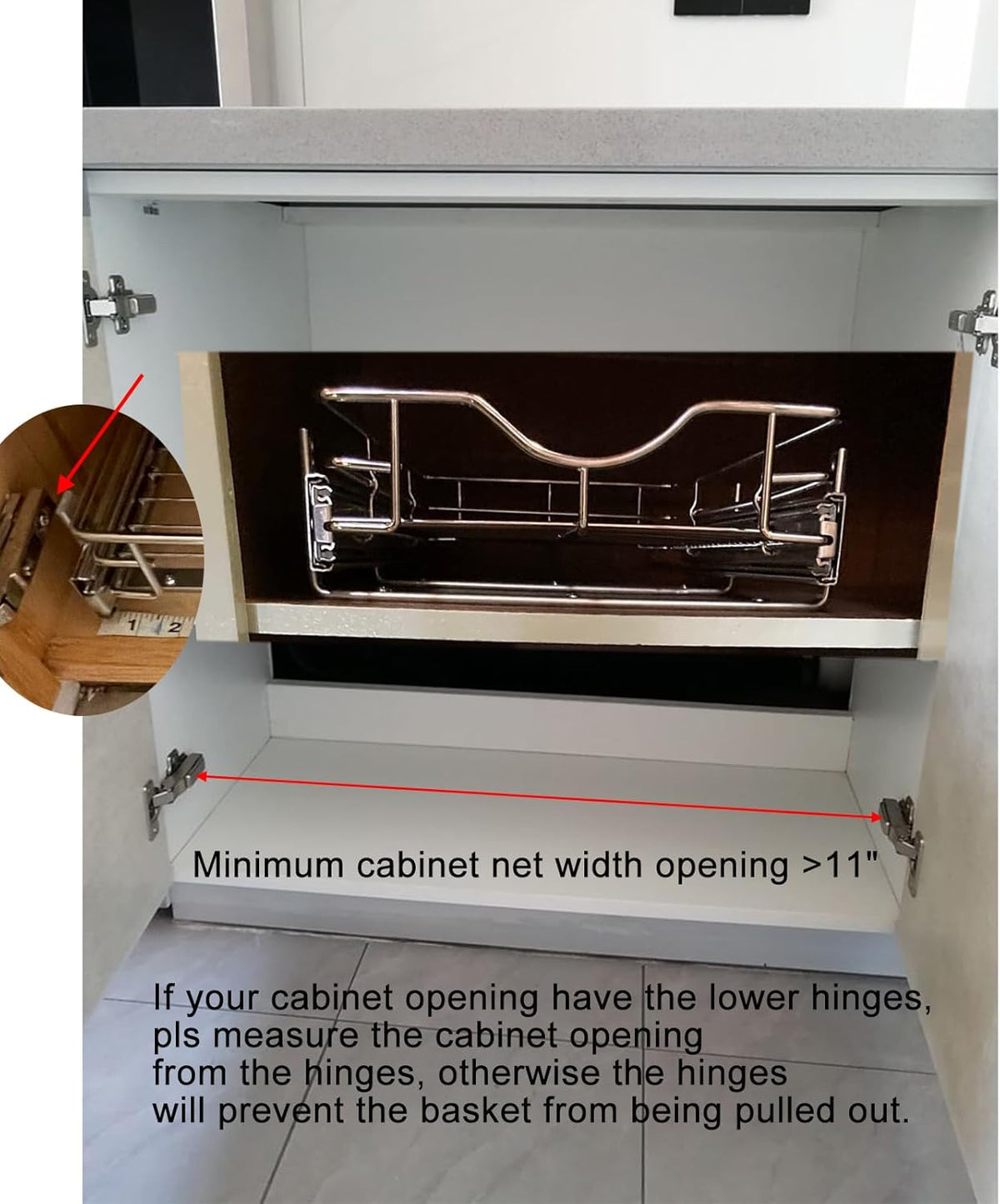 1 Tier Pull Out Cabinet Organizer (20" W x 18" D) Heavy-Duty Metal Sliding Drawer Shelf, Slide Out Wire Basket for Kitchen Cabinets, Pantry, Bathroom, Chrome Finish…