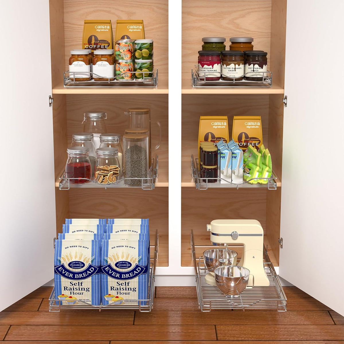 1 Tier Pull Out Cabinet Organizer (20" W x 18" D) Heavy-Duty Metal Sliding Drawer Shelf, Slide Out Wire Basket for Kitchen Cabinets, Pantry, Bathroom, Chrome Finish…
