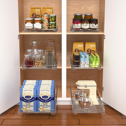1 Tier Pull Out Cabinet Organizer (20" W x 18" D) Heavy-Duty Metal Sliding Drawer Shelf, Slide Out Wire Basket for Kitchen Cabinets, Pantry, Bathroom, Chrome Finish…