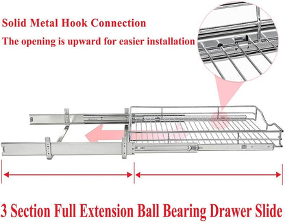 1 Tier Pull Out Cabinet Organizer (20" W x 18" D) Heavy-Duty Metal Sliding Drawer Shelf, Slide Out Wire Basket for Kitchen Cabinets, Pantry, Bathroom, Chrome Finish…