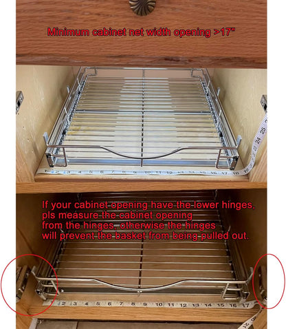1 Tier Pull Out Cabinet Organizer (20" W x 18" D) Heavy-Duty Metal Sliding Drawer Shelf, Slide Out Wire Basket for Kitchen Cabinets, Pantry, Bathroom, Chrome Finish…