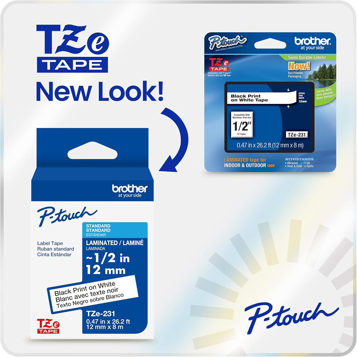 Genuine P-Touch TZE-131 Tape, 1/2" (0.47") Standard Laminated P-Touch Tape, Black on Clear, Perfect for Indoor or Outdoor Use, Water Resistant, 26.2 Feet (8M), Single-Pack, TZe131