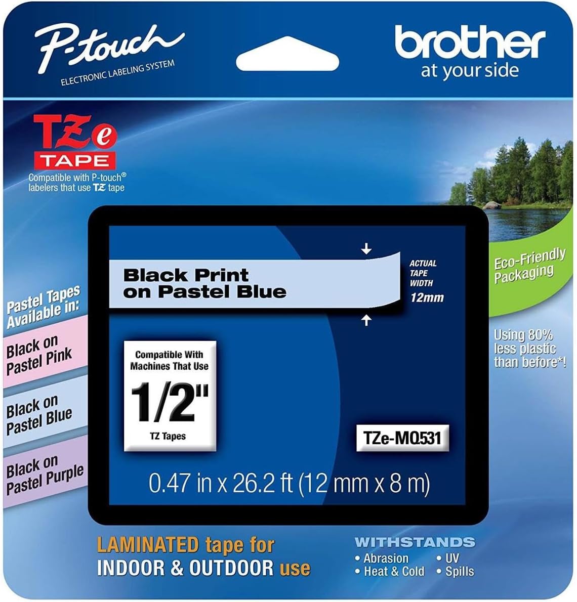 Genuine P-Touch TZE-131 Tape, 1/2" (0.47") Standard Laminated P-Touch Tape, Black on Clear, Perfect for Indoor or Outdoor Use, Water Resistant, 26.2 Feet (8M), Single-Pack, TZe131