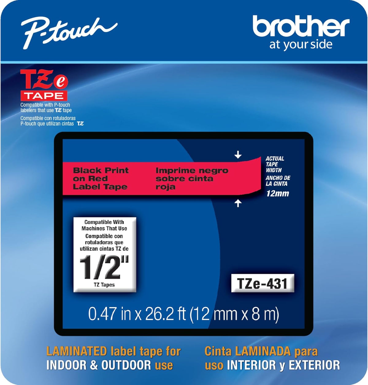 Genuine P-Touch TZE-131 Tape, 1/2" (0.47") Standard Laminated P-Touch Tape, Black on Clear, Perfect for Indoor or Outdoor Use, Water Resistant, 26.2 Feet (8M), Single-Pack, TZe131