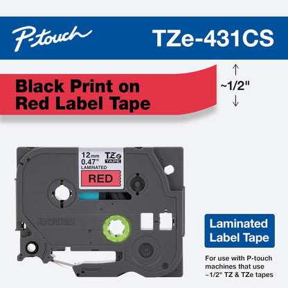 Genuine P-Touch TZE-131 Tape, 1/2" (0.47") Standard Laminated P-Touch Tape, Black on Clear, Perfect for Indoor or Outdoor Use, Water Resistant, 26.2 Feet (8M), Single-Pack, TZe131