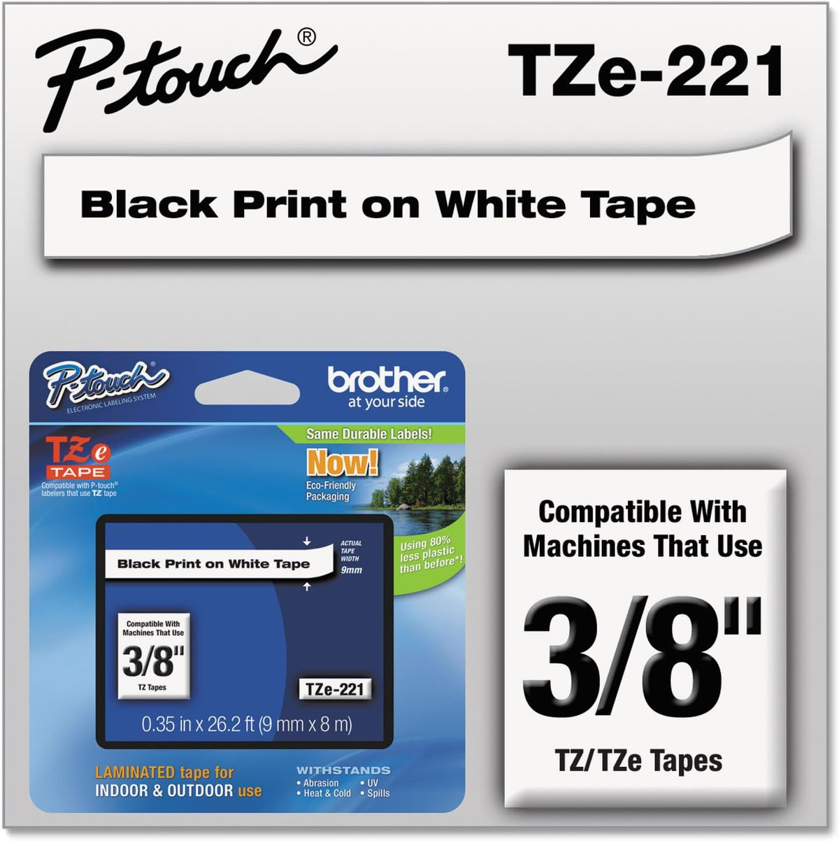 Genuine P-Touch TZE-131 Tape, 1/2" (0.47") Standard Laminated P-Touch Tape, Black on Clear, Perfect for Indoor or Outdoor Use, Water Resistant, 26.2 Feet (8M), Single-Pack, TZe131