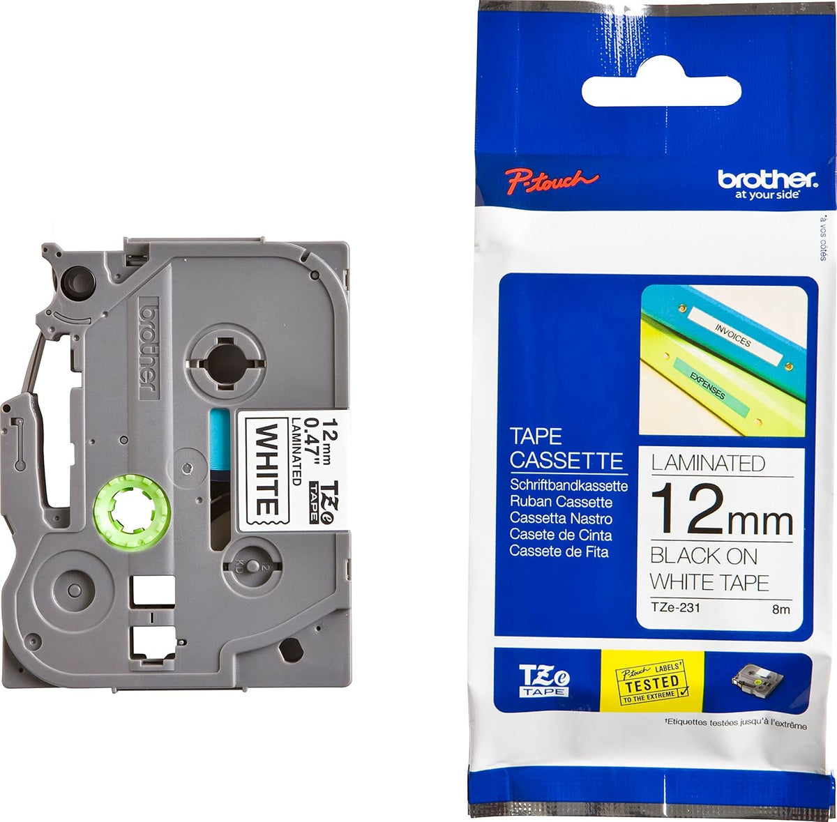 Genuine P-Touch TZE-131 Tape, 1/2" (0.47") Standard Laminated P-Touch Tape, Black on Clear, Perfect for Indoor or Outdoor Use, Water Resistant, 26.2 Feet (8M), Single-Pack, TZe131