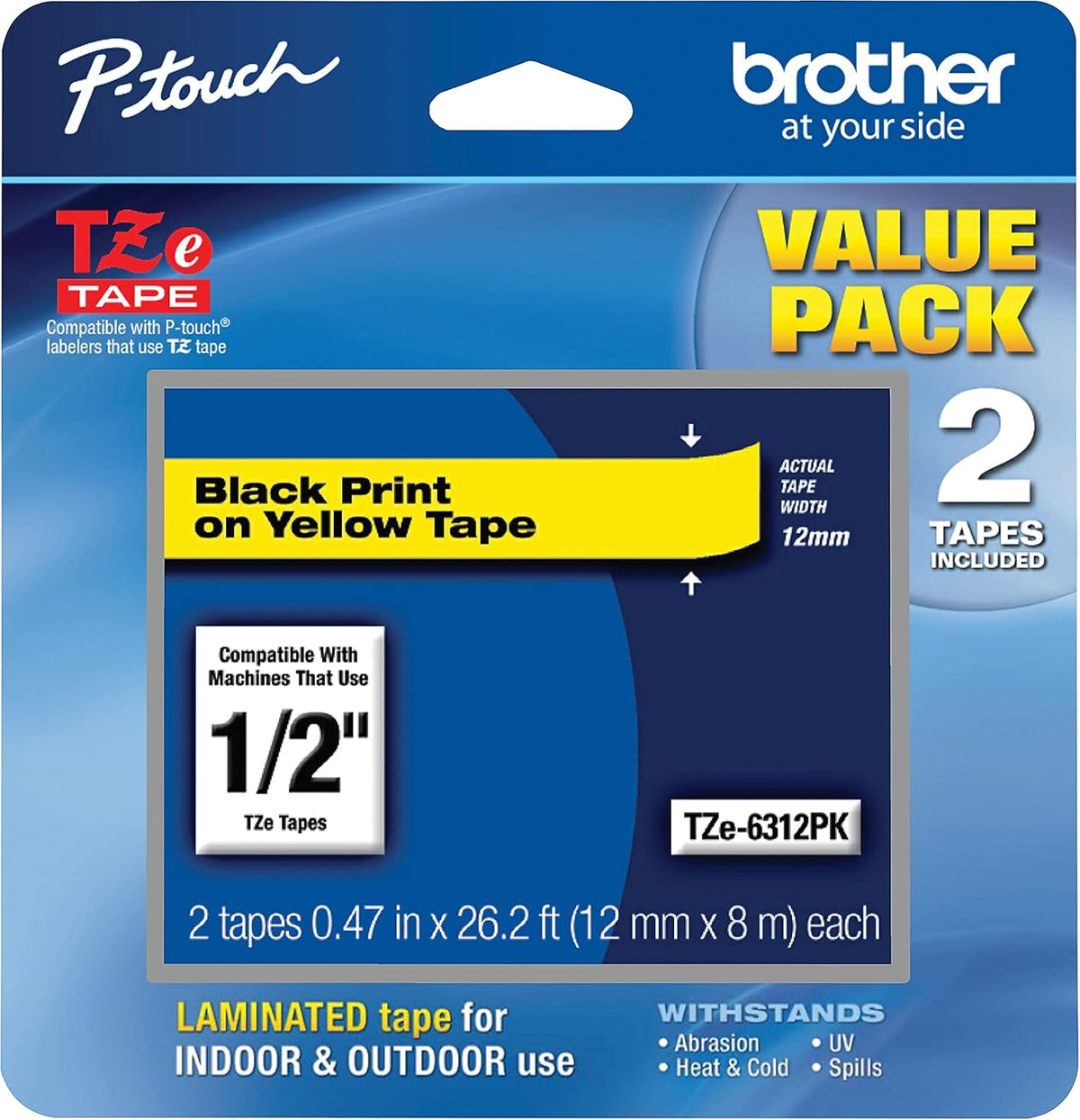 Genuine P-Touch TZE-131 Tape, 1/2" (0.47") Standard Laminated P-Touch Tape, Black on Clear, Perfect for Indoor or Outdoor Use, Water Resistant, 26.2 Feet (8M), Single-Pack, TZe131