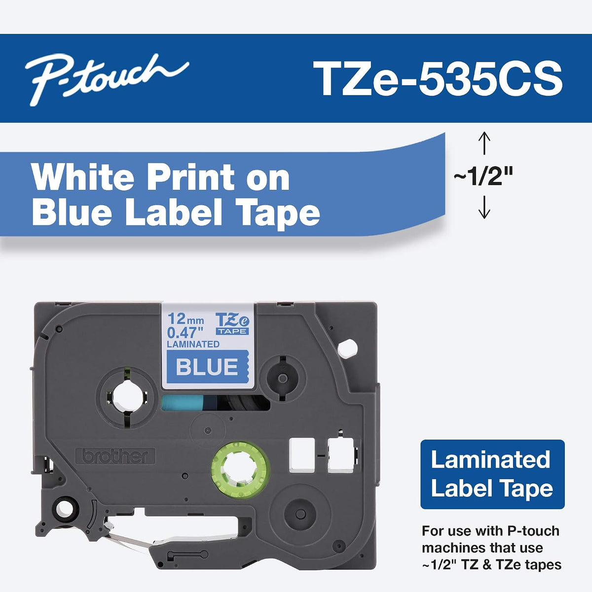 Genuine P-Touch TZE-131 Tape, 1/2" (0.47") Standard Laminated P-Touch Tape, Black on Clear, Perfect for Indoor or Outdoor Use, Water Resistant, 26.2 Feet (8M), Single-Pack, TZe131
