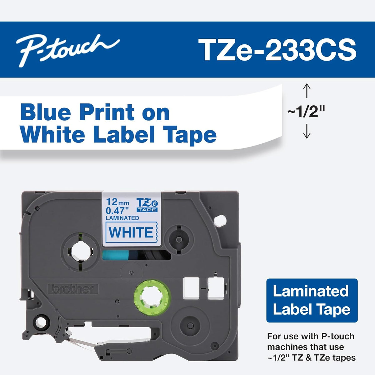Genuine P-Touch TZE-131 Tape, 1/2" (0.47") Standard Laminated P-Touch Tape, Black on Clear, Perfect for Indoor or Outdoor Use, Water Resistant, 26.2 Feet (8M), Single-Pack, TZe131