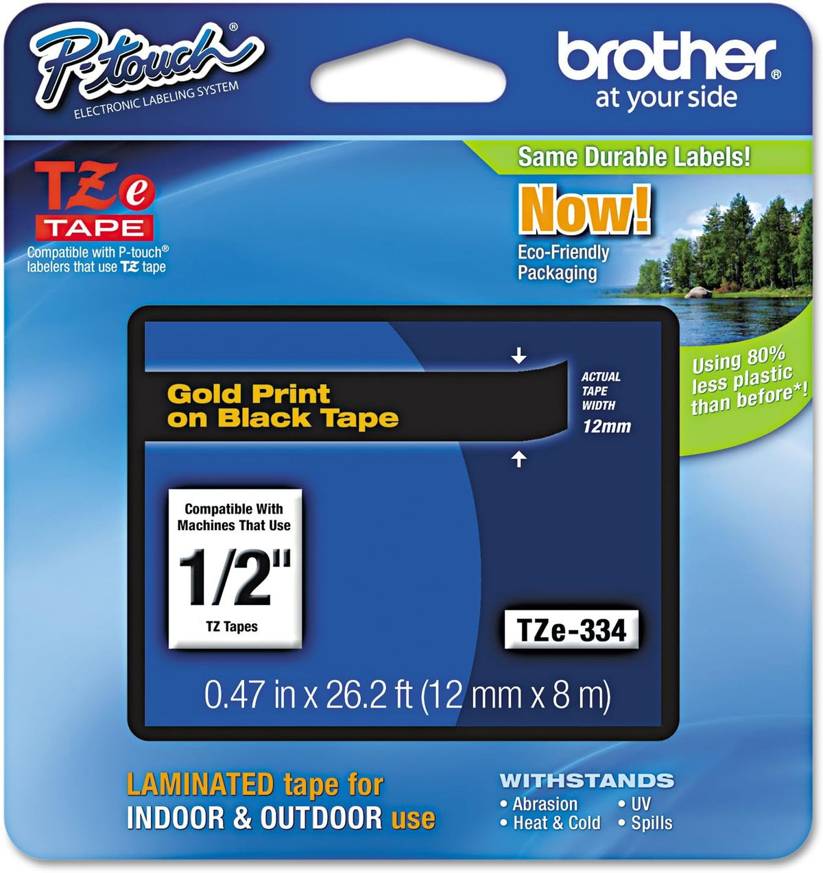 Genuine P-Touch TZE-131 Tape, 1/2" (0.47") Standard Laminated P-Touch Tape, Black on Clear, Perfect for Indoor or Outdoor Use, Water Resistant, 26.2 Feet (8M), Single-Pack, TZe131