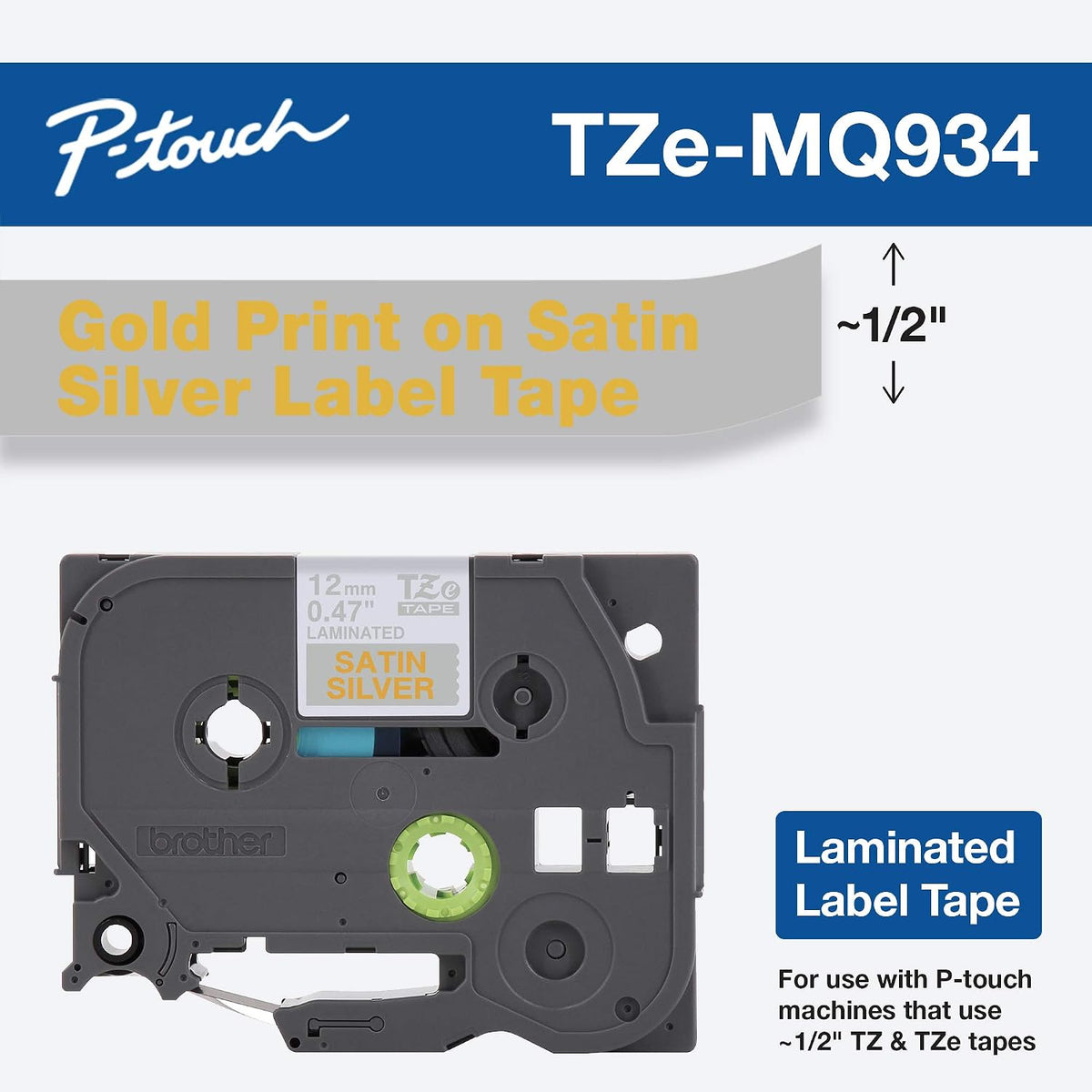 Genuine P-Touch TZE-131 Tape, 1/2" (0.47") Standard Laminated P-Touch Tape, Black on Clear, Perfect for Indoor or Outdoor Use, Water Resistant, 26.2 Feet (8M), Single-Pack, TZe131