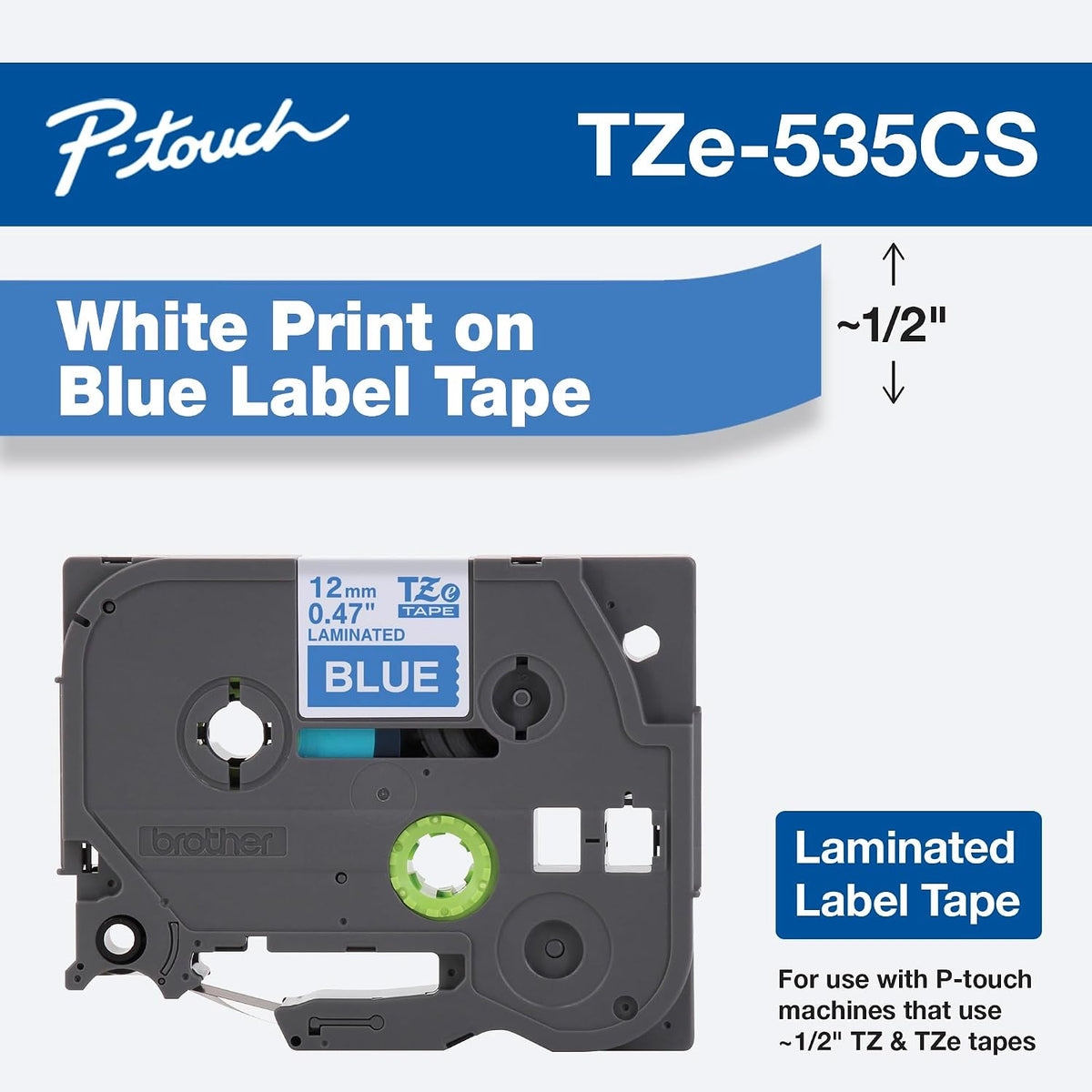 Genuine P-Touch TZE-131 Tape, 1/2" (0.47") Standard Laminated P-Touch Tape, Black on Clear, Perfect for Indoor or Outdoor Use, Water Resistant, 26.2 Feet (8M), Single-Pack, TZe131