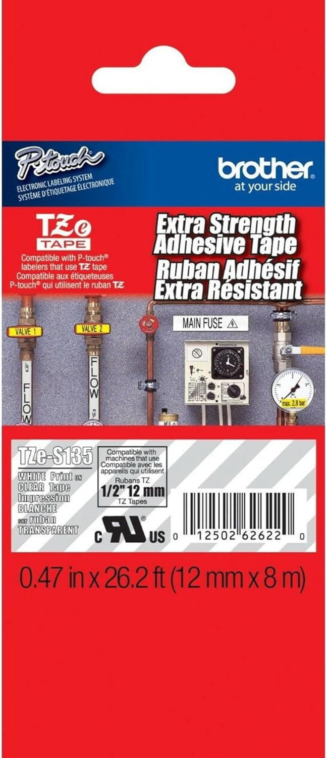 Genuine P-Touch TZE-131 Tape, 1/2" (0.47") Standard Laminated P-Touch Tape, Black on Clear, Perfect for Indoor or Outdoor Use, Water Resistant, 26.2 Feet (8M), Single-Pack, TZe131