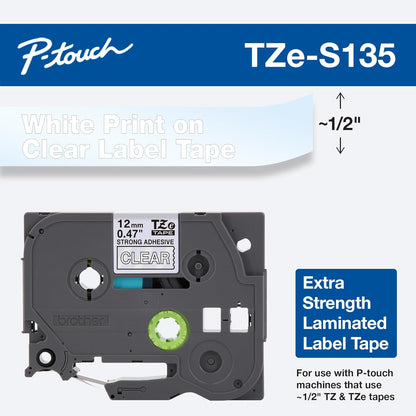 Genuine P-Touch TZE-131 Tape, 1/2" (0.47") Standard Laminated P-Touch Tape, Black on Clear, Perfect for Indoor or Outdoor Use, Water Resistant, 26.2 Feet (8M), Single-Pack, TZe131