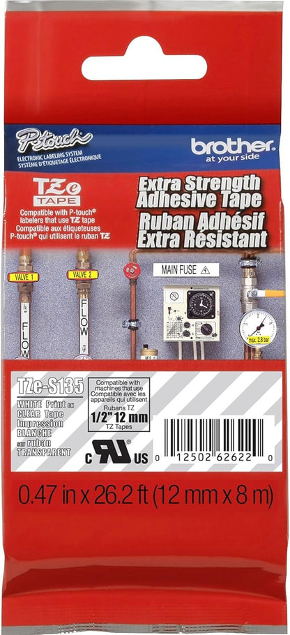 Genuine P-Touch TZE-131 Tape, 1/2" (0.47") Standard Laminated P-Touch Tape, Black on Clear, Perfect for Indoor or Outdoor Use, Water Resistant, 26.2 Feet (8M), Single-Pack, TZe131