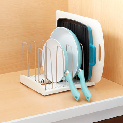 StoreMore Expandable Cookware Rack with Tall Steel Wires, 12.5"-22" Wide Adjustable Pan Organizer for Kitchen Cabinet Storage, Premium Edition