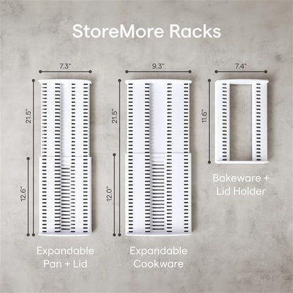 StoreMore Expandable Cookware Rack with Tall Steel Wires, 12.5"-22" Wide Adjustable Pan Organizer for Kitchen Cabinet Storage, Premium Edition