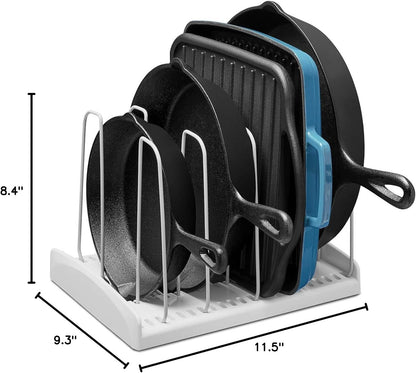 StoreMore Expandable Cookware Rack with Tall Steel Wires, 12.5"-22" Wide Adjustable Pan Organizer for Kitchen Cabinet Storage, Premium Edition