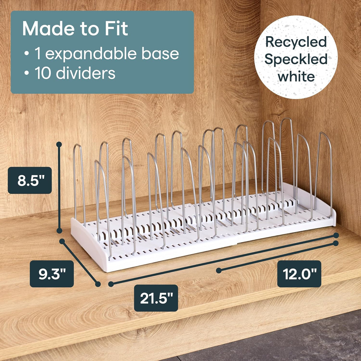 StoreMore Expandable Cookware Rack with Tall Steel Wires, 12.5"-22" Wide Adjustable Pan Organizer for Kitchen Cabinet Storage, Premium Edition