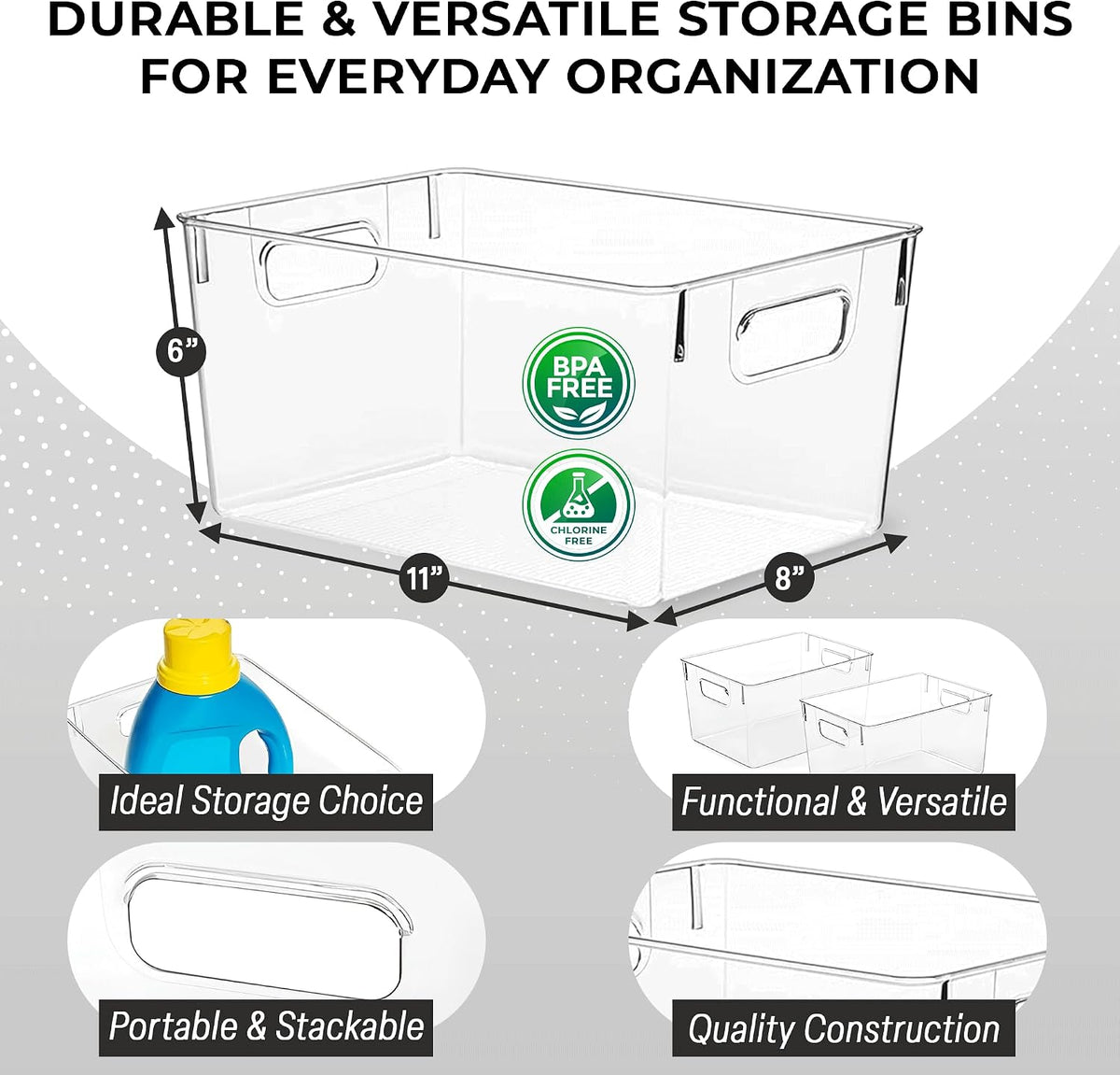 Clear Plastic Storage Bins – Pantry Organizers & Storage Containers, Cabinet Organizer - Home Organization Must Haves for Kitchen, Laundry Room, Office, Closet, Garage & Freezer