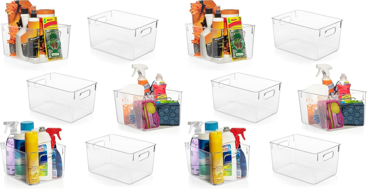 Clear Plastic Storage Bins – Pantry Organizers & Storage Containers, Cabinet Organizer - Home Organization Must Haves for Kitchen, Laundry Room, Office, Closet, Garage & Freezer