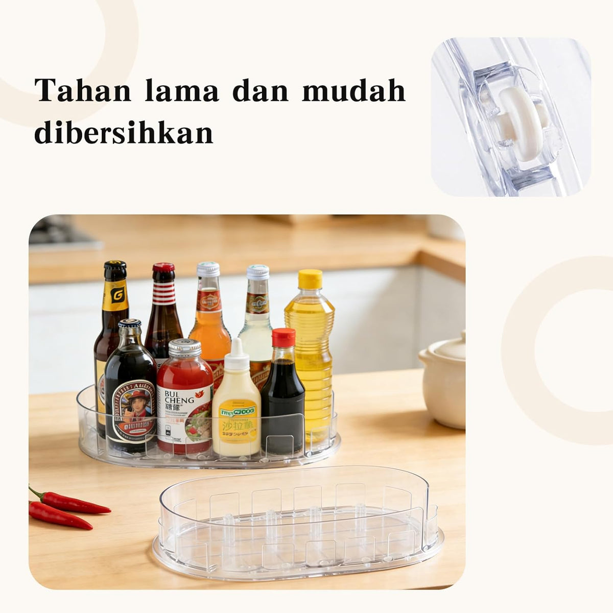360° Rotating Fridge Lazy Susan Organizer, 13''x8.5'' Clear Lazy Susan for Refrigerator, Multi-Use Fridge Drink Organizer for Pantry Cabinet Countertop Table Storage