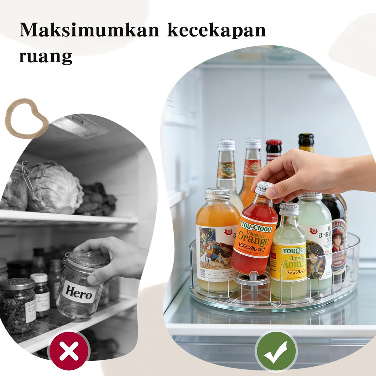 360° Rotating Fridge Lazy Susan Organizer, 13''x8.5'' Clear Lazy Susan for Refrigerator, Multi-Use Fridge Drink Organizer for Pantry Cabinet Countertop Table Storage