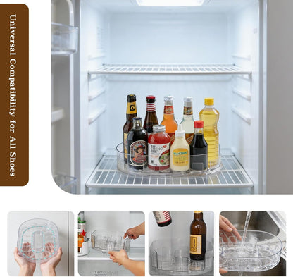 360° Rotating Fridge Lazy Susan Organizer, 13''x8.5'' Clear Lazy Susan for Refrigerator, Multi-Use Fridge Drink Organizer for Pantry Cabinet Countertop Table Storage