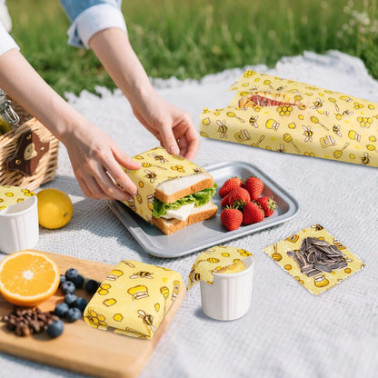Reusable Beeswax Food Wraps, 9 Pack - Assorted Sizes (XS,S, M, L) | Organic Cotton, Eco Friendly, Plastic Free | Honeycomb Design